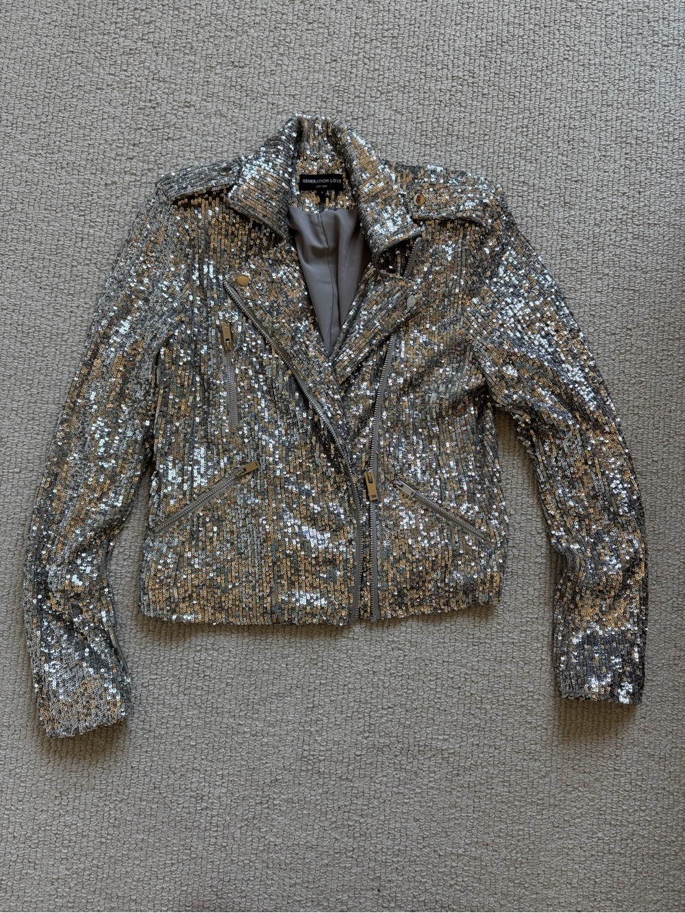 Generation Love Silver Sequin Moto Jacket